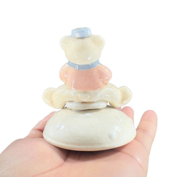 1980s Ceramic Sugar And Creamer Set 2 With Cute Whimsical Teddy Bear On Top - Picture 12 of 15